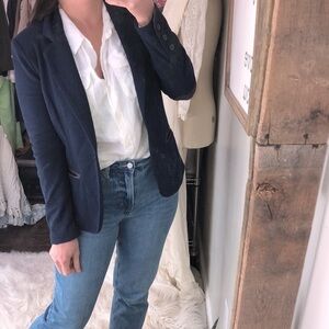 41 Hawthorn navy blue blazer jacket size small elbow patch detail